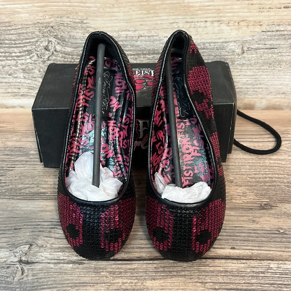 Iron Fist Girl's Digi Skull Flats Sequence Black/Pink New in Box